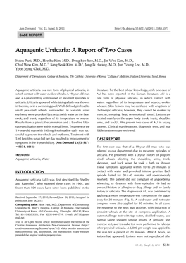 Aquagenic Urticaria: a Report of Two Cases Ann Dermatol Vol