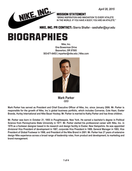 Biographies Nike, Inc