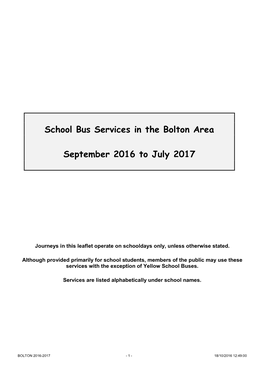 School Bus Services in the Bolton Area September 2016 to July 2017