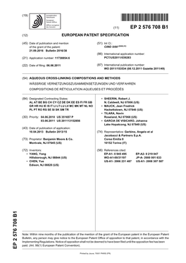 European Patent Office of Opposition to That Patent, in Accordance with the Implementing Regulations