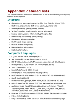 Appendix: Detailed Lists This Complex Section Is Intended for Detail Readers