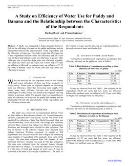A Study on Efficiency of Water Use for Paddy and Banana and the Relationship Between the Characteristics of the Respondents
