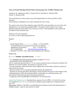 Notes on Second Meeting NGKAO Solar System Group, Feb