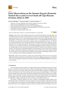 Early Observations on the Steamer Bengala (Formerly Named Mecca and Livorno) Sunk Oﬀ Capo Rizzuto (Crotone, Italy) in 1889