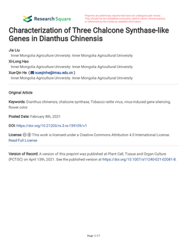 Characterization of Three Chalcone Synthase-Like Genes in Dianthus Chinensis