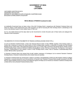 Answered On:04.08.2000 Merger of Anz Grindlays with Standard Chartered Bank Basudeb Acharia;Samar Choudhury