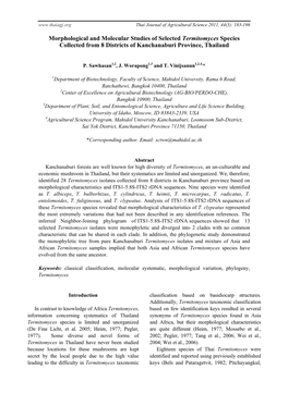 Morphological and Molecular Studies of Selected Termitomyces Species Collected from 8 Districts of Kanchanaburi Province, Thailand