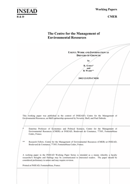 The Centre for the Management of Environmental Resources