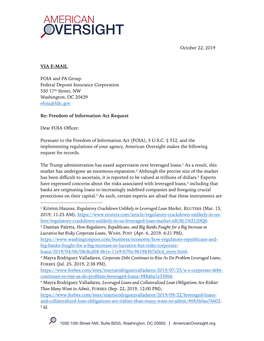 October 22, 2019 VIA E-MAIL FOIA and PA Group Federal Deposit