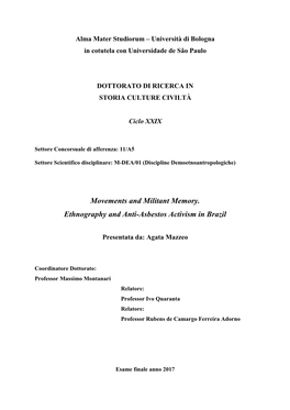 Movements and Militant Memory. Ethnography and Anti-Asbestos Activism in Brazil