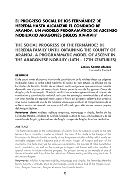 El Progreso Social De Los Fernández De Heredia Hasta Alcanzar El Condado De Aranda