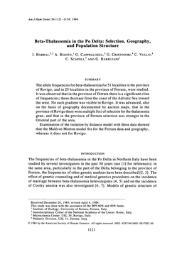 Beta-Thalassemia in the Po Delta: Selection, Geography, and Population Structure I