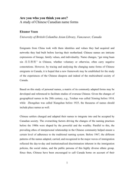 A Study of Chinese Canadian Name Forms