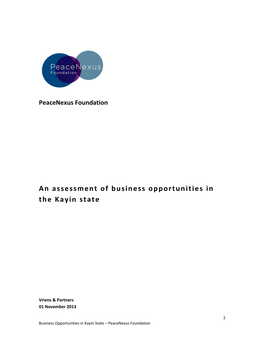 An Assessment of Business Opportunities in the Kayin State