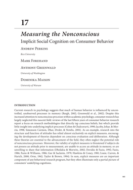 Implicit Social Cognition on Consumer Behavior Andrew Perkins
