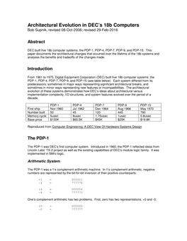 Architectural Evolution in DEC's 18B Computers