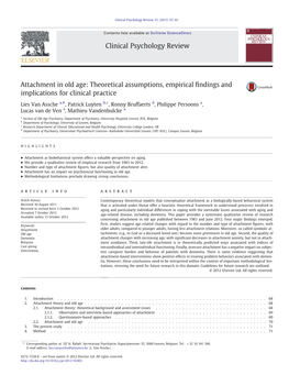 Attachment in Old Age: Theoretical Assumptions, Empirical ﬁndings and Implications for Clinical Practice