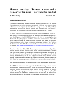 Mormon Marriage: “Between a Man and a Woman” for the Living — Polygamy for the Dead