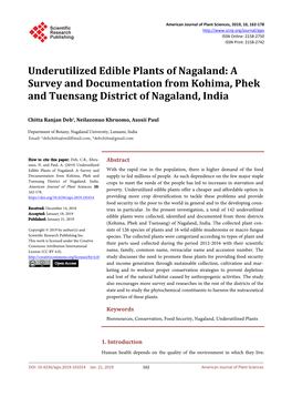 Underutilized Edible Plants of Nagaland: a Survey and Documentation from Kohima, Phek and Tuensang District of Nagaland, India