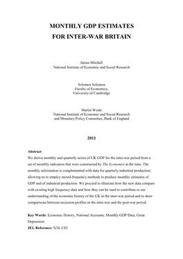 Monthly Gdp Estimates for Inter-War Britain