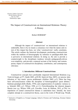 The Impact of Constructivism on International Relations Theory: a History