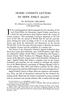 Sigrid Undset's Letters to Hope Emily Allen