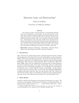 Epistemic Logic and Epistemology∗