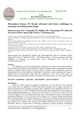 Mycosphere Essays 19: Recent Advances and Future Challenges in Taxonomy of Coelomycetous Fungi