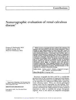 Nonurographic Evaluation of Renal Calculous Disease1