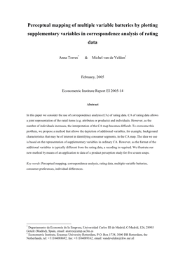 Perceptual Mapping of Multiple Variable Batteries by Plotting Supplementary Variables in Correspondence Analysis of Rating Data