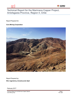 Technical Report for the Marimaca Copper Project, Antofagasta Province, Region II, Chile