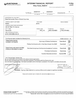 Interim Financial Report Political Party F-P(I)