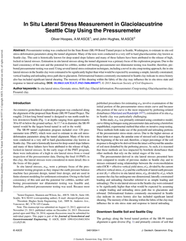 In Situ Lateral Stress Measurement in Glaciolacustrine Seattle Clay Using the Pressuremeter