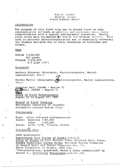 Field Summary Report: Kodiak Island and Afognak Island