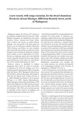 A New Record, with Range Extension, for the Dwarf Chameleon Brookesia Ebenaui Boettger, 1880 from Beantely Forest, North of Madagascar