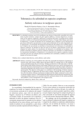 Tolerancia a La Salinidad En Especies Cespitosas Salinity Tolerance in Turfgrass Species Wendy M