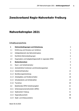 Zweckverband Regio-Nahverkehr Freiburg Nahverkehrsplan 2021