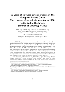 15 Years of Software Patent Practise at the European Patent Office The