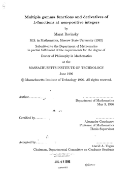 Multiple Gamma Functions and Derivatives of L-Functions at Non-Positive Integers Marat Rovinsky