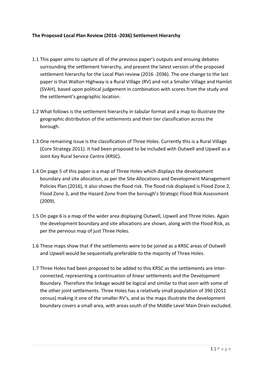 Settlement Hierarchy 1.1 This Paper Aims to Capture All of the Previous