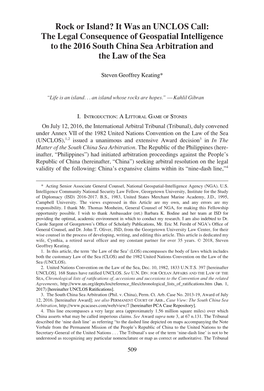 Rock Or Island? It Was an UNCLOS Call: the Legal Consequence of Geospatial Intelligence to the 2016 South China Sea Arbitration and the Law of the Sea