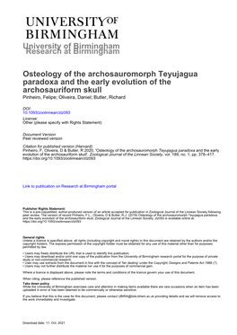 University of Birmingham Osteology of the Archosauromorph Teyujagua