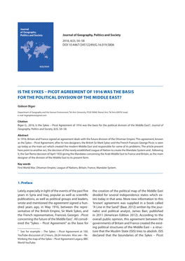 Picot Agreement of 1916 Was the Basis for the Political Division of the Middle East?