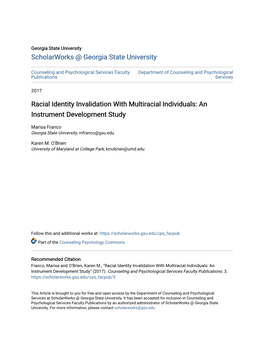 Racial Identity Invalidation with Multiracial Individuals: an Instrument Development Study