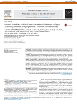 National Surveillance of Health Care–Associated Infections in Egypt: Developing a Sustainable Program in a Resource-Limited Country