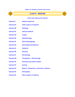 Library of Congress Classification Outline: Class R