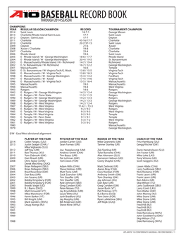 Baseball Record Book // 1 Throughbaseball 2014 Season Record Book