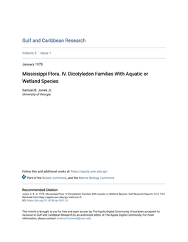 Mississippi Flora. IV. Dicotyledon Families with Aquatic Or Wetland Species