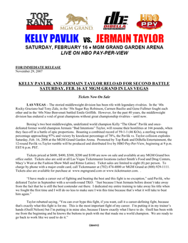 Kelly Pavlik and Jermain Taylor Reload for Second Battle Saturday, Feb
