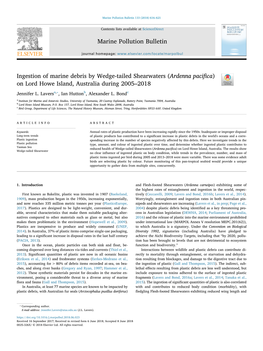 Ingestion of Marine Debris by Wedge-Tailed Shearwaters (Ardenna Paciﬁca) T on Lord Howe Island, Australia During 2005–2018 ⁎ Jennifer L